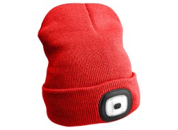Lue med hodelykt 180 lm, oppladbar, USB, universell størrelse, bomull/PE, rød