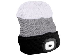 Lue med hodelykt 180 lm, oppladbar, USB, one-size, bomull/PE, svart/grå/hvit