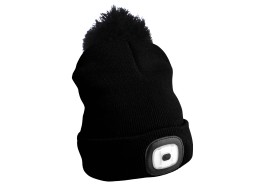Lue med hodelykt 180 lm, oppladbar, USB, one-size, bomull/PE, svart med dusk