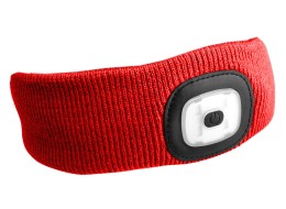 Pannebånd med hodelykt 180lm, oppladbart, USB, universell størrelse, bomull/PE, rød