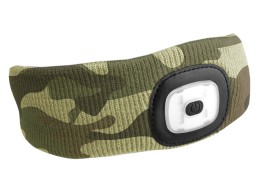 Pannebånd med hodelykt 180lm, oppladbart, USB, universell størrelse, bomull/PE, kamuflasje