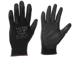 Arbeidshansker i polyester halvdyppet i polyuretan GLOVE PE-PU 9, svarte, størrelse 9"