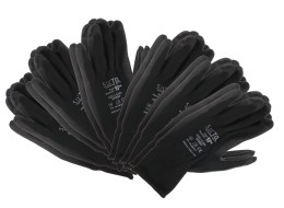 Arbeidshansker i polyester, delvis dyppet i PU GLOVE PE-PU 10, svarte, str. 10\", 6 par