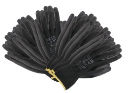 Arbeidshansker i polyester, delvis dyppet i PU GLOVE PE-PU 11, svarte, str. 11\", 6 par